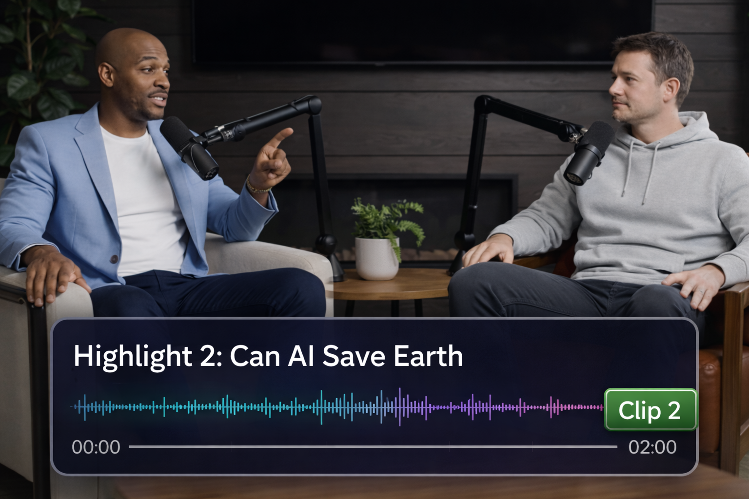 AI Curation - Highlight detection with clip markers and waveform timeline